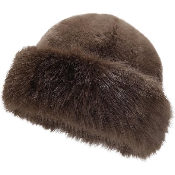 Women\'s Coffee Faux Fur Fluffy Bucket Hat Winter Warm Fuzzy Mongolian Hat main image 7